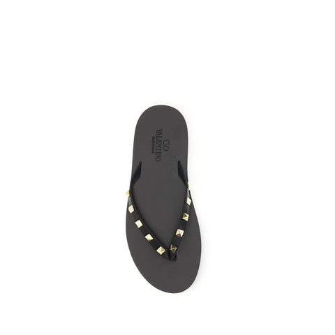 Black Calf Leather Bos Taurus Flip-Flop Sandals