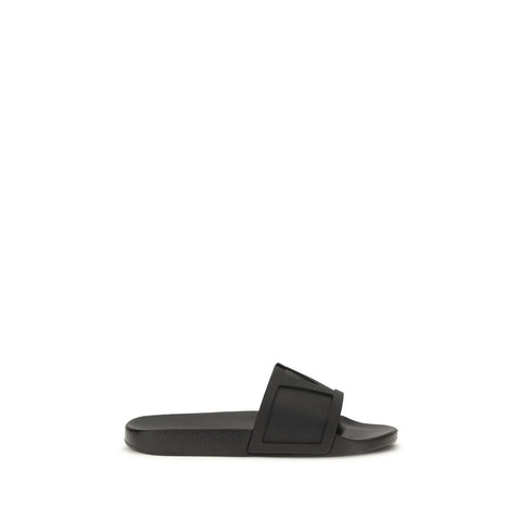 Black Rubber Flat Sandals