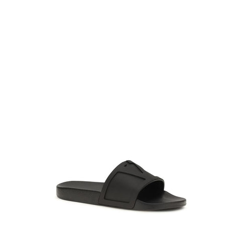 Black Rubber Flat Sandals