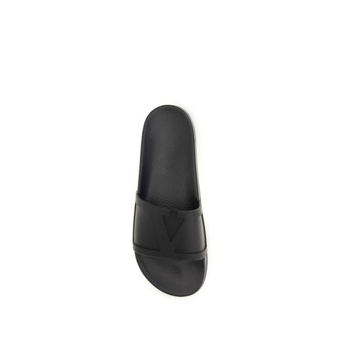 Black Rubber Flat Sandals