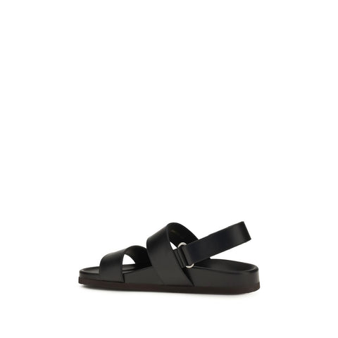 Black Calf Leather Bos Taurus Flat Sandals