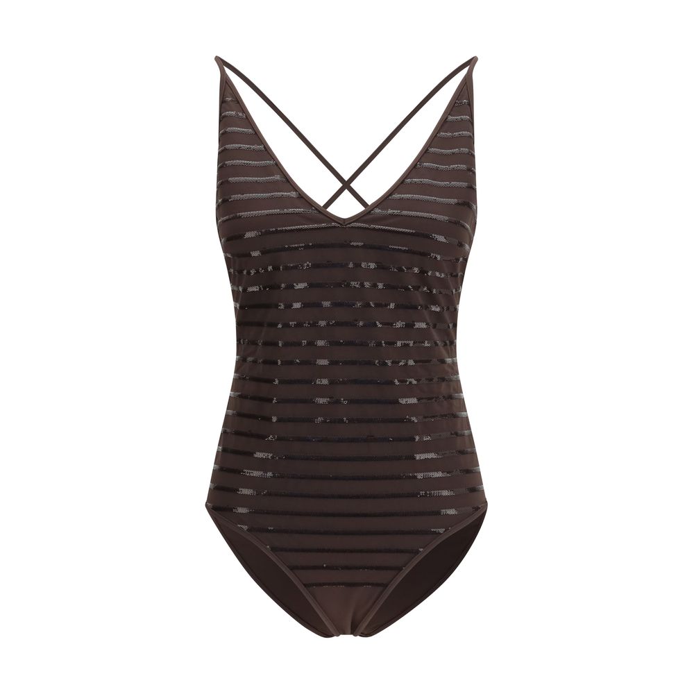 Brown Nylon One-Piece Swimsuit