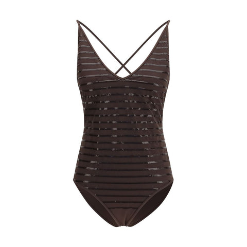 Brown Nylon One-Piece Swimsuit