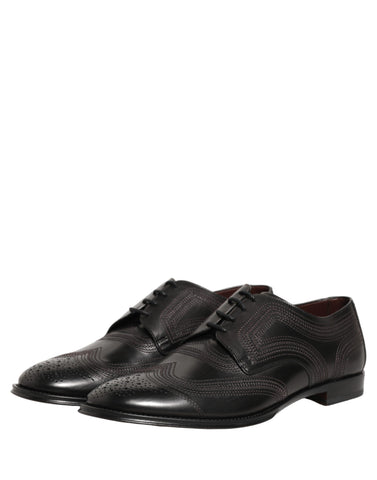 Black Embroidered Leather Derby Dress Shoes