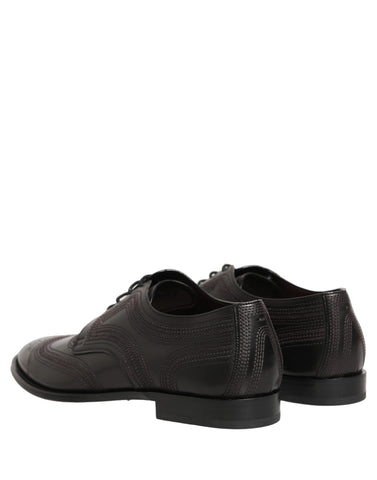Black Embroidered Leather Derby Dress Shoes