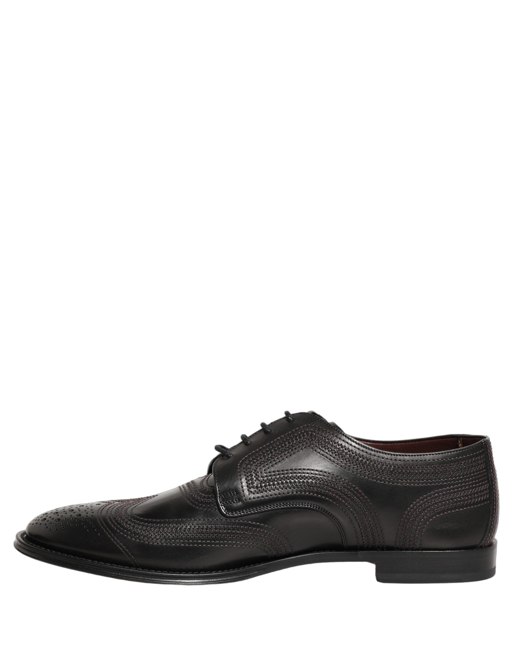 Black Embroidered Leather Derby Dress Shoes