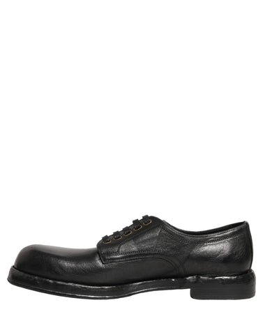 Black Leather Lace Up Derby Dress Men Shoes
