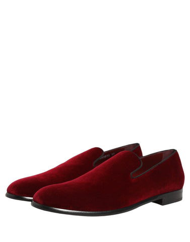 Maroon Velvet Slip On Men Dress Loafers Shoes