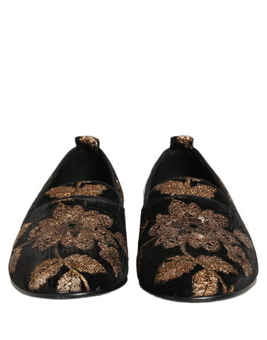 Black Floral Jacquard Dress Loafers Shoes