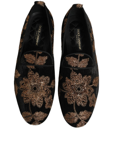 Black Floral Jacquard Dress Loafers Shoes