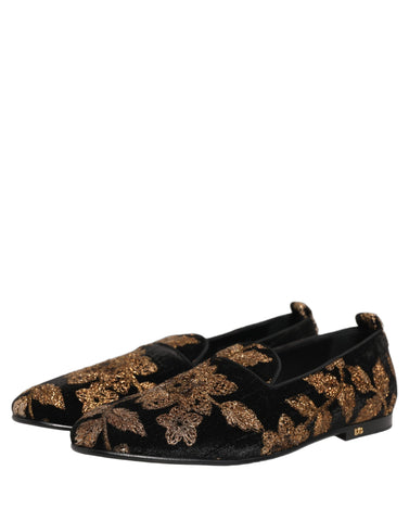Black Floral Jacquard Dress Loafers Shoes