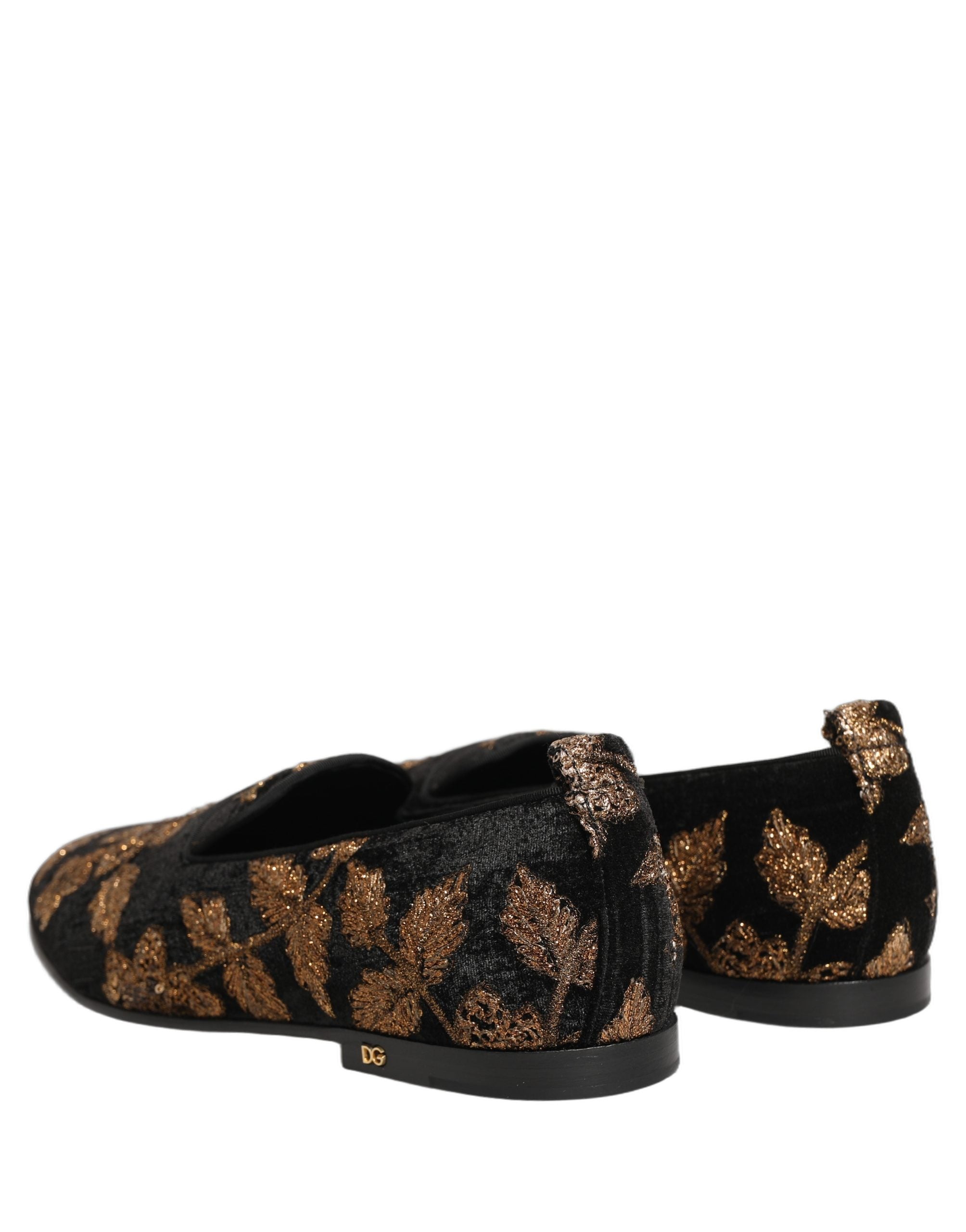 Black Floral Jacquard Dress Loafers Shoes