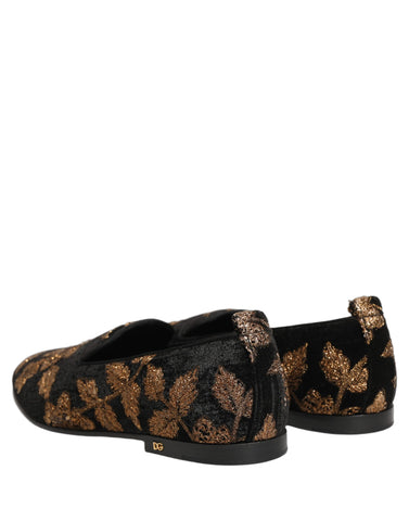 Black Floral Jacquard Dress Loafers Shoes
