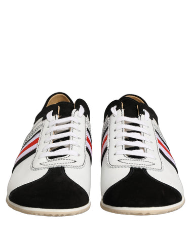 Black White Leather Suede Low Top Sneakers Shoes
