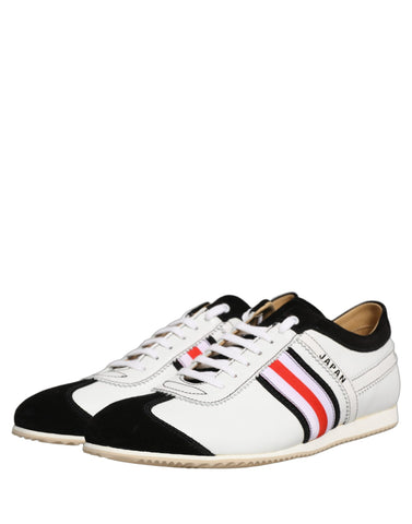 Black White Leather Suede Low Top Sneakers Shoes