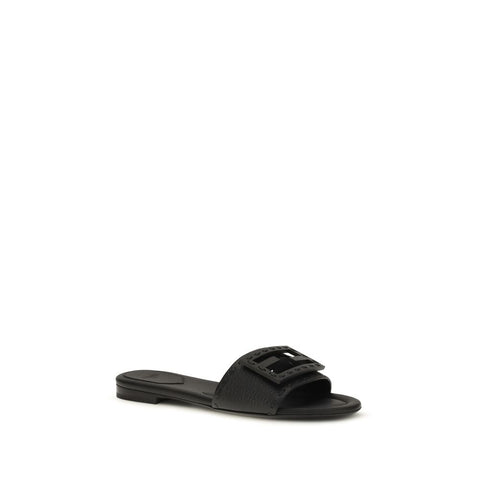 Black Calf Leather Bos Taurus Flat Sandals