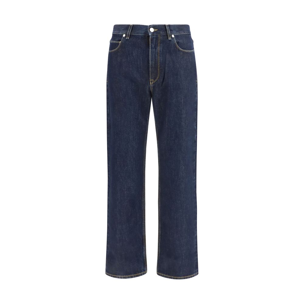 Blue Cotton Straight-Leg Jeans