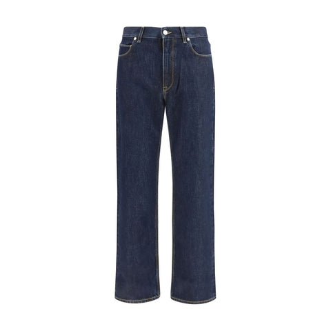 Blue Cotton Straight-Leg Jeans