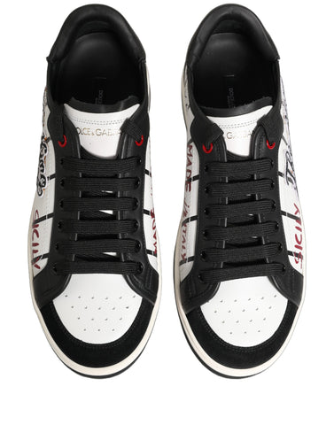 White Black DG Logo King Patch Low-Top Sneaker Shoes