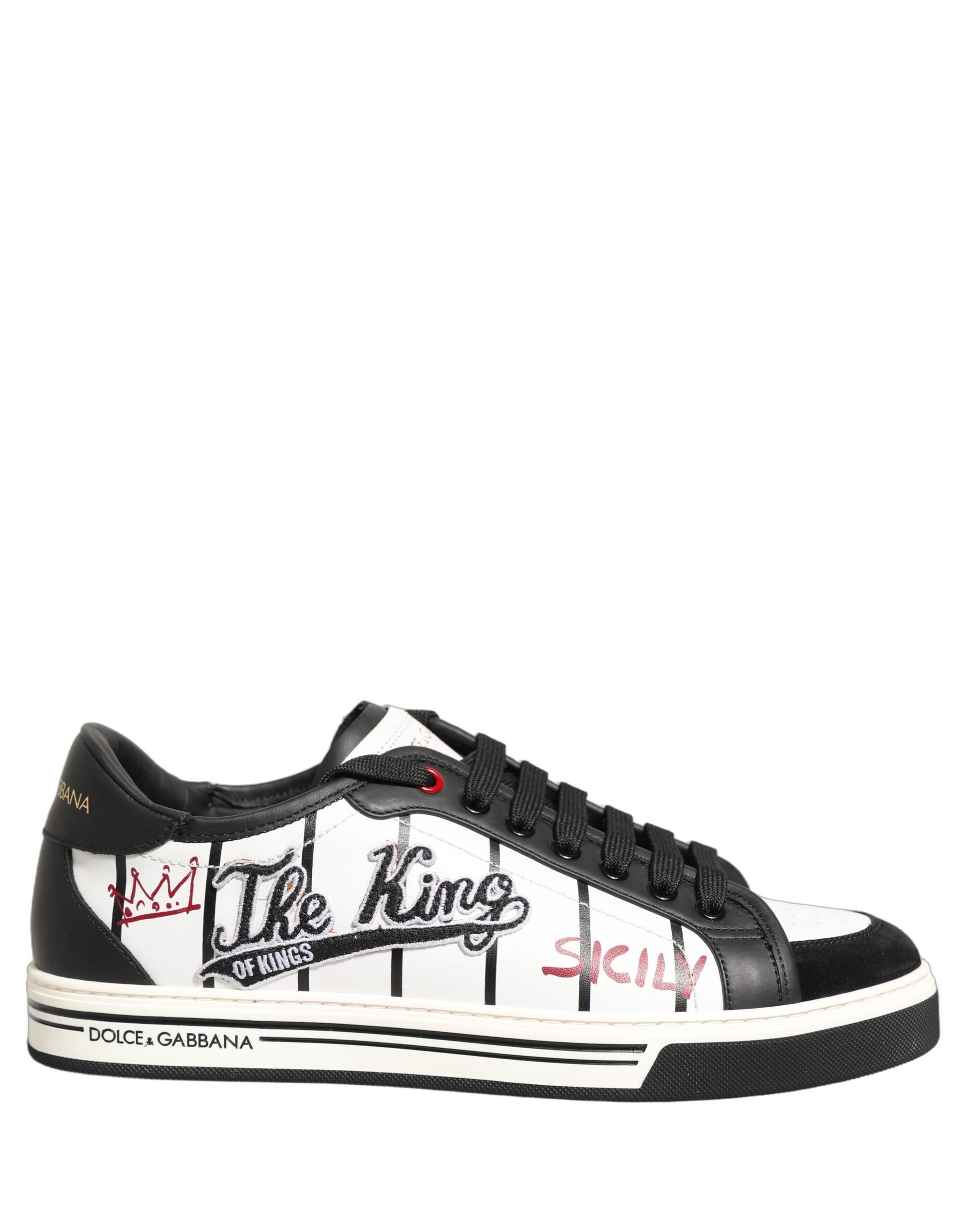 White Black DG Logo King Patch Low-Top Sneaker Shoes