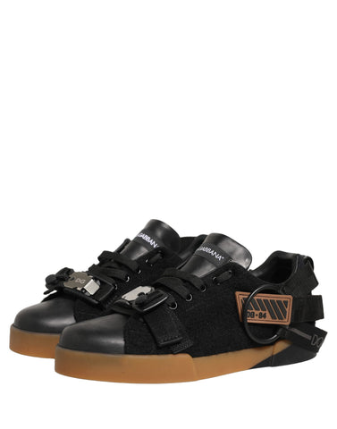 Black Leather Low Trainers Men Sneakers Shoes