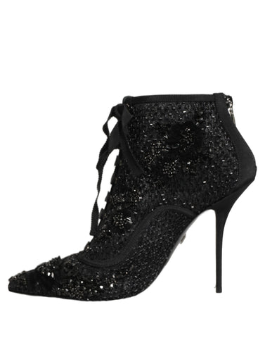 Black Embellished Mesh Ankle Boots Shoes