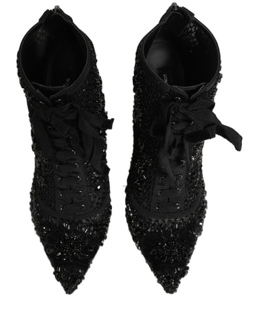 Black Embellished Mesh Ankle Boots Shoes