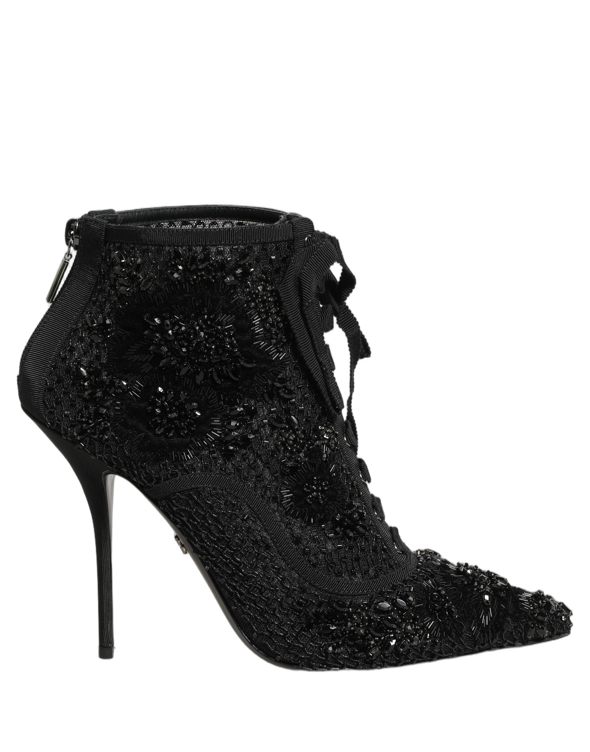 Black Embellished Mesh Ankle Boots Shoes