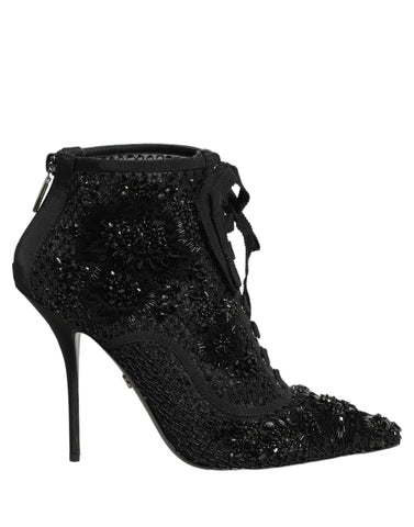 Black Embellished Mesh Ankle Boots Shoes