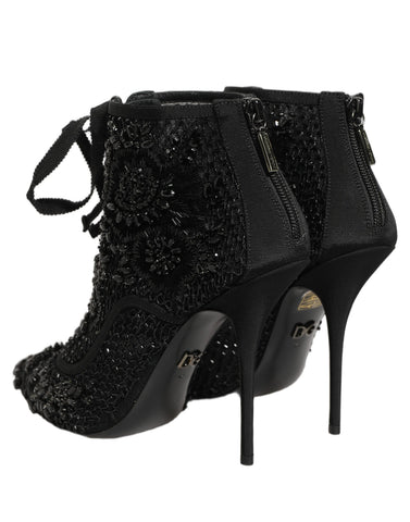 Black Embellished Mesh Ankle Boots Shoes