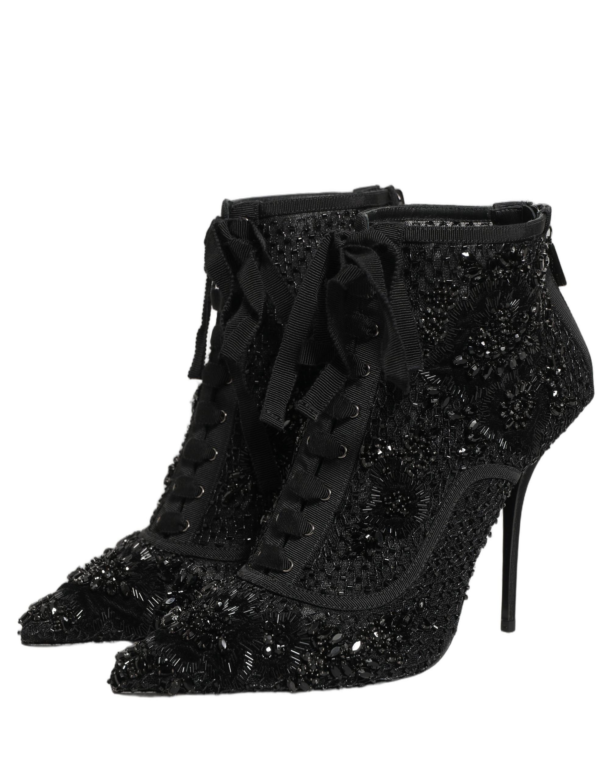 Black Embellished Mesh Ankle Boots Shoes