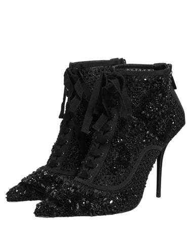 Black Embellished Mesh Ankle Boots Shoes