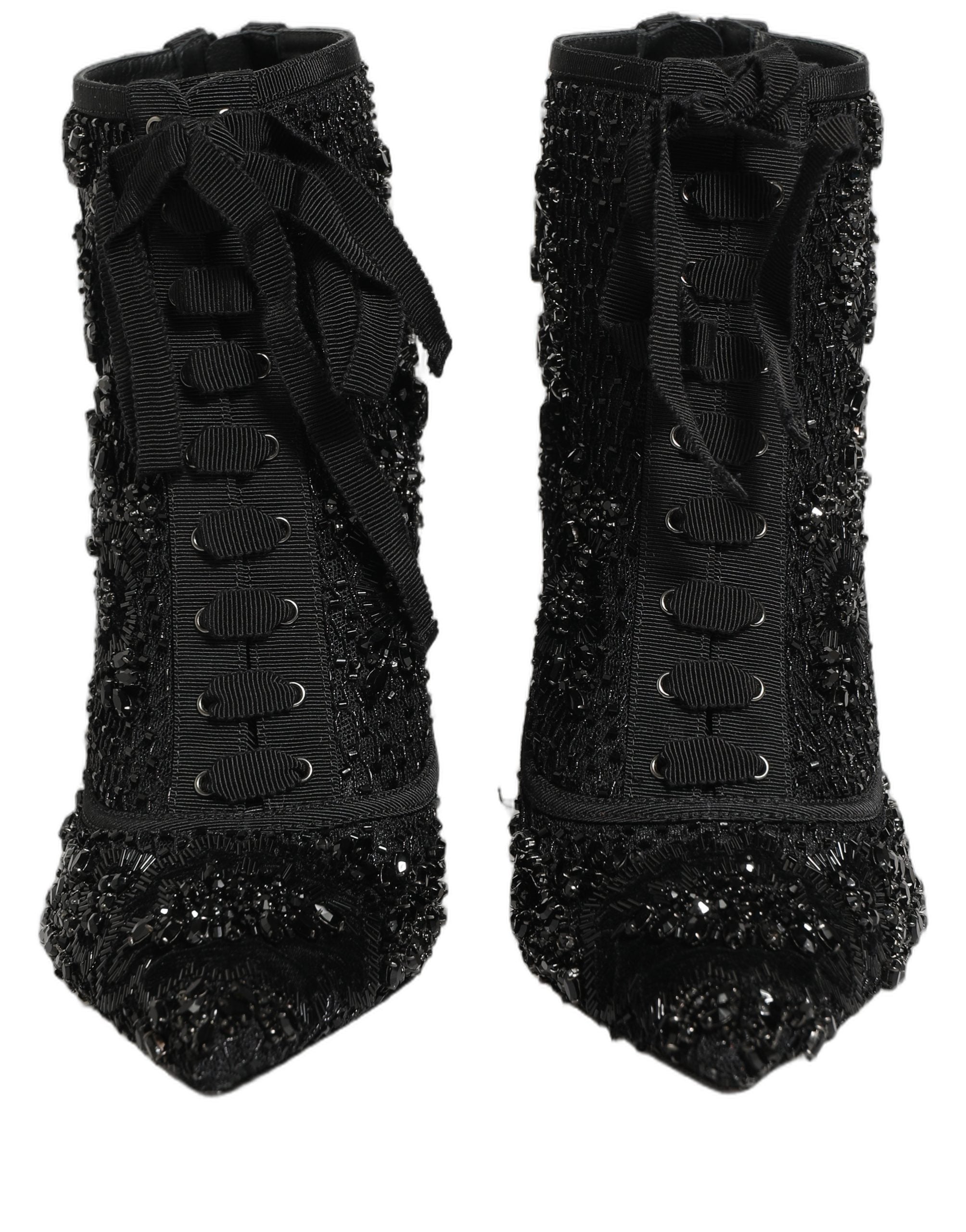 Black Embellished Mesh Ankle Boots Shoes