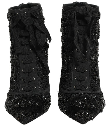 Black Embellished Mesh Ankle Boots Shoes