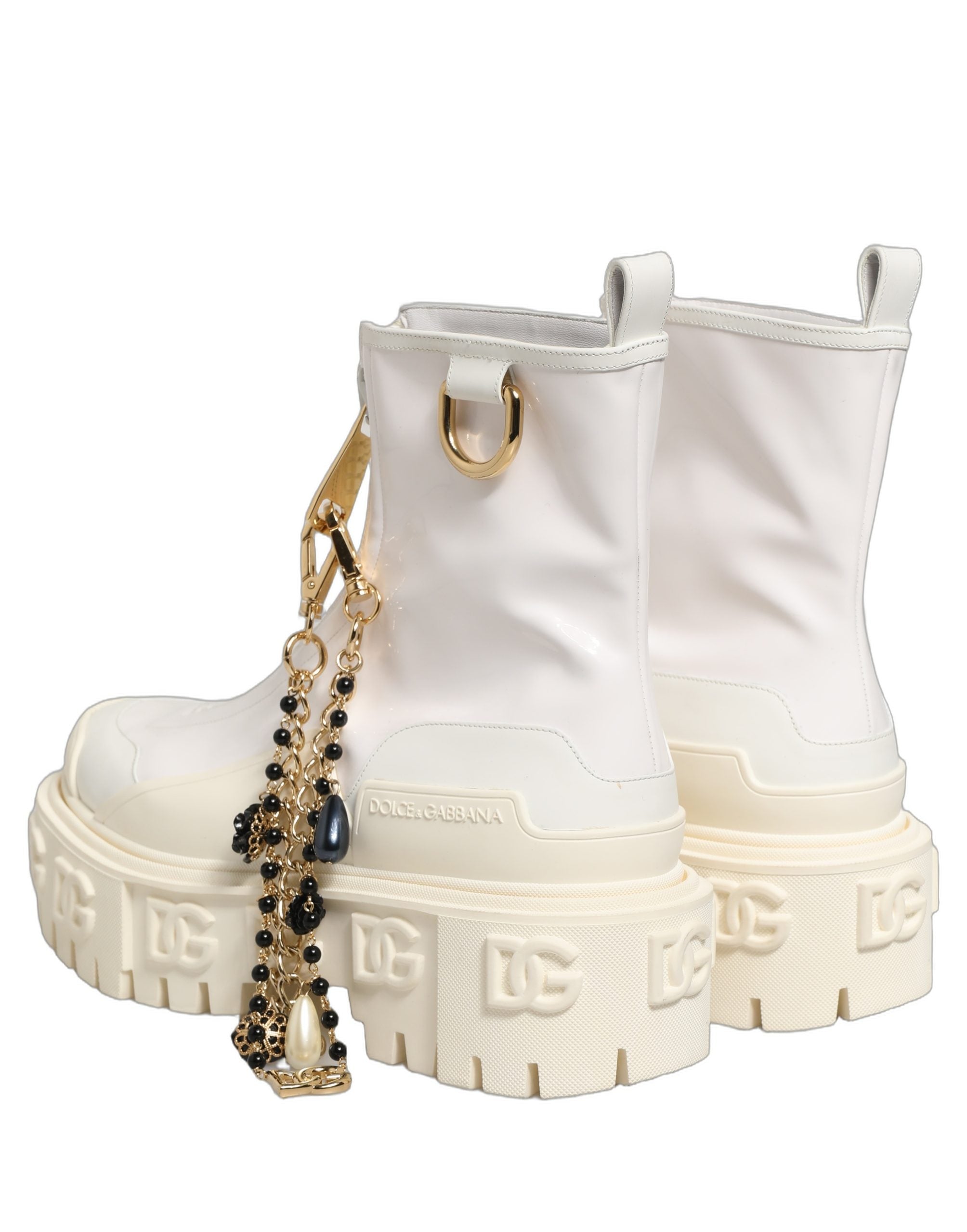 White Leather Rubber Logo Ankle Boots Shoes