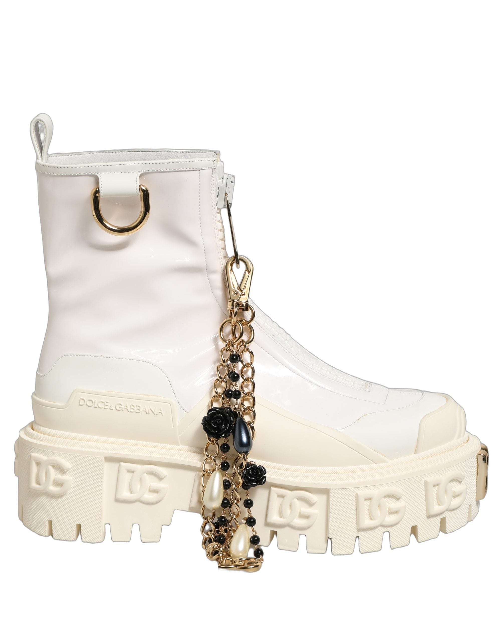 White Leather Rubber Logo Ankle Boots Shoes