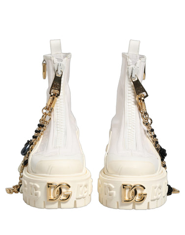 White Leather Rubber Logo Ankle Boots Shoes