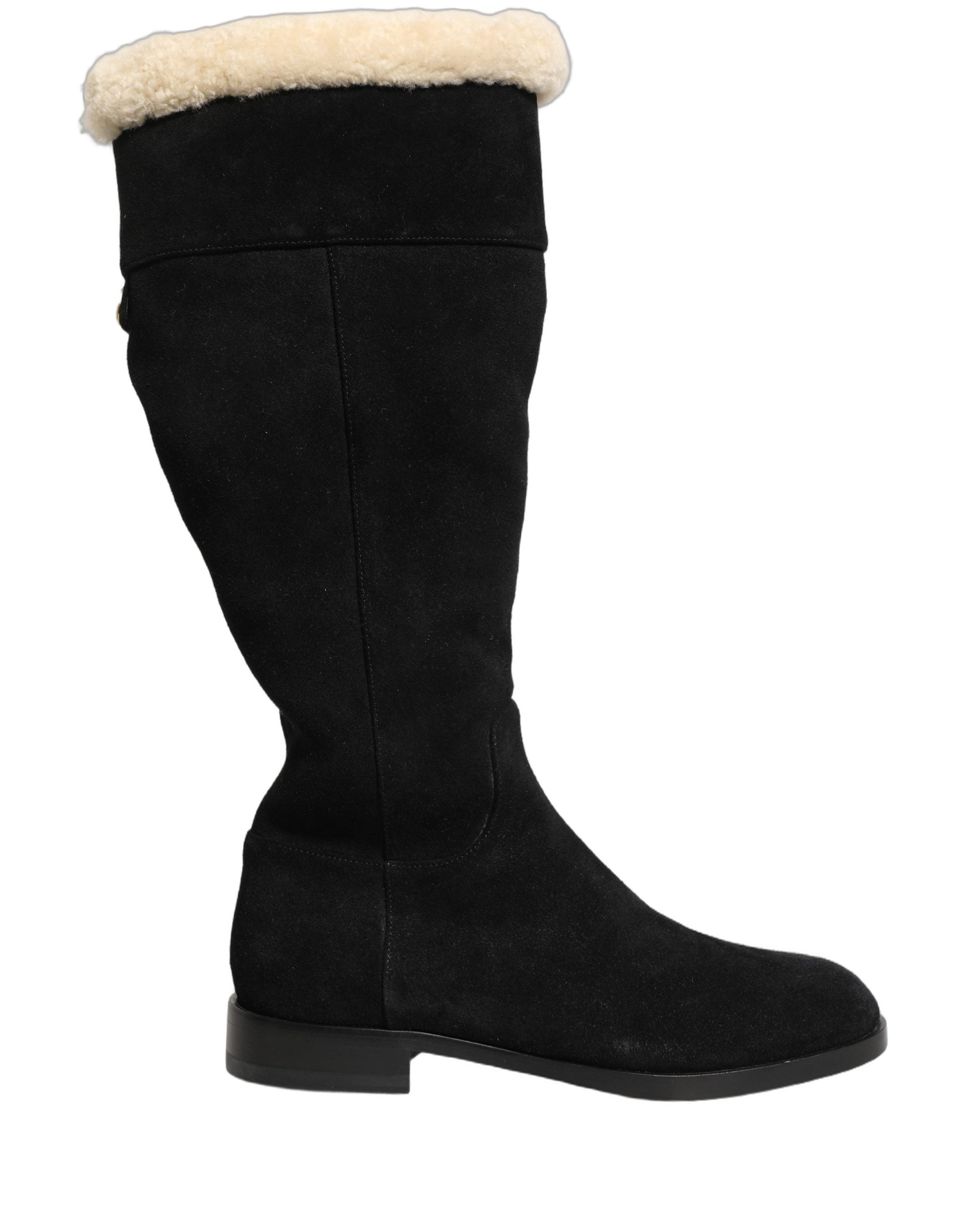 Suede Leather Knee High Boots Black