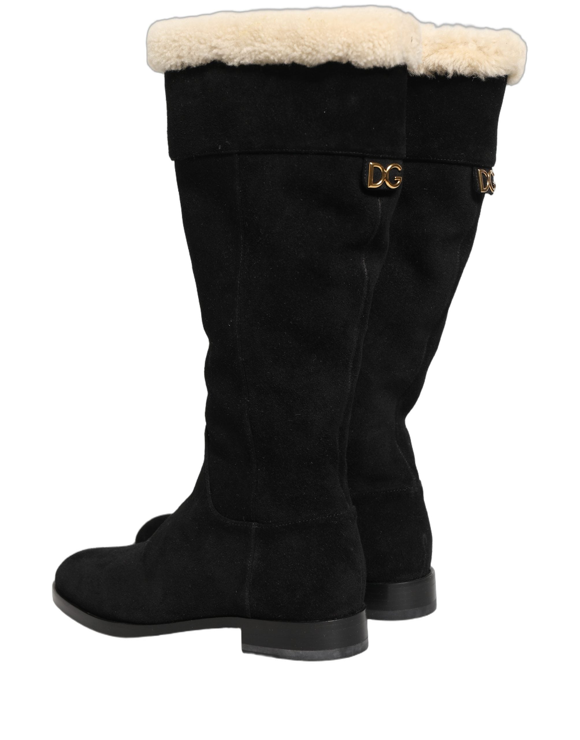 Suede Leather Knee High Boots Black