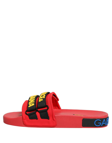 Red Neoprene Slides Flats Beachwear Shoes