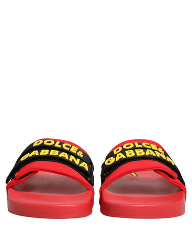 Red Neoprene Slides Flats Beachwear Shoes