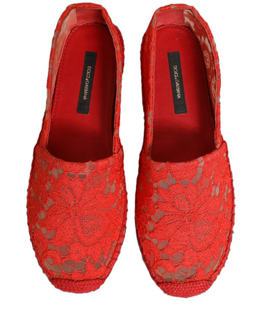 Red Taormina Lace Espadrille Flats Shoes
