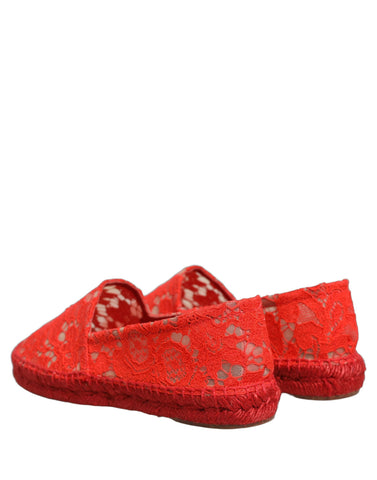 Red Taormina Lace Espadrille Flats Shoes