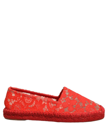 Red Taormina Lace Espadrille Flats Shoes