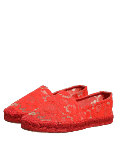 Red Taormina Lace Espadrille Flats Shoes