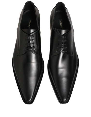 Black Leather Lace Up Derby Dress Shoes