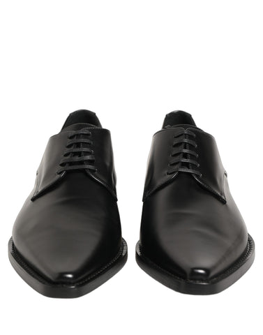 Black Leather Lace Up Derby Dress Shoes