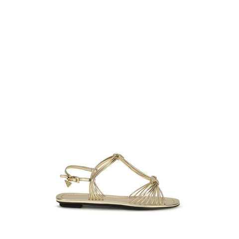 Gold Calf Leather Bos Taurus Flat Sandals