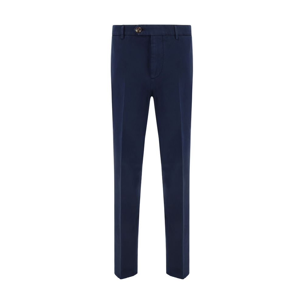 Blue Cotton Casual Pants