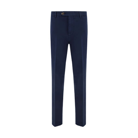 Blue Cotton Casual Pants